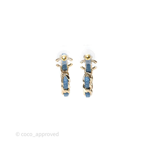 Chanel CC Denim Hoop Earrings Gold Tone