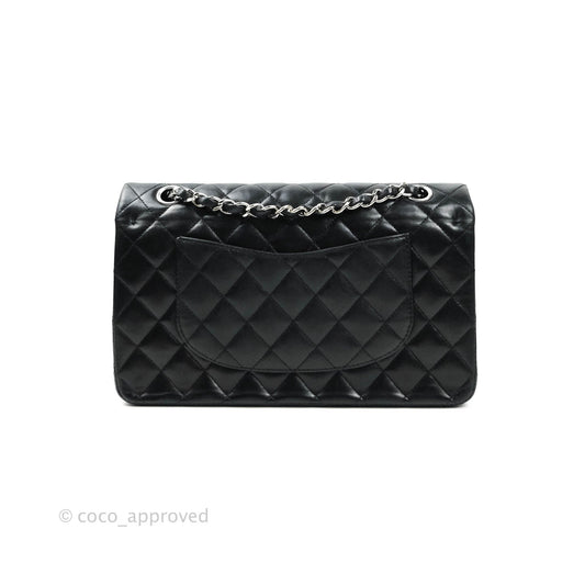 Chanel Classic M/L Medium Double Flap Bag Black Lambskin Silver Hardware