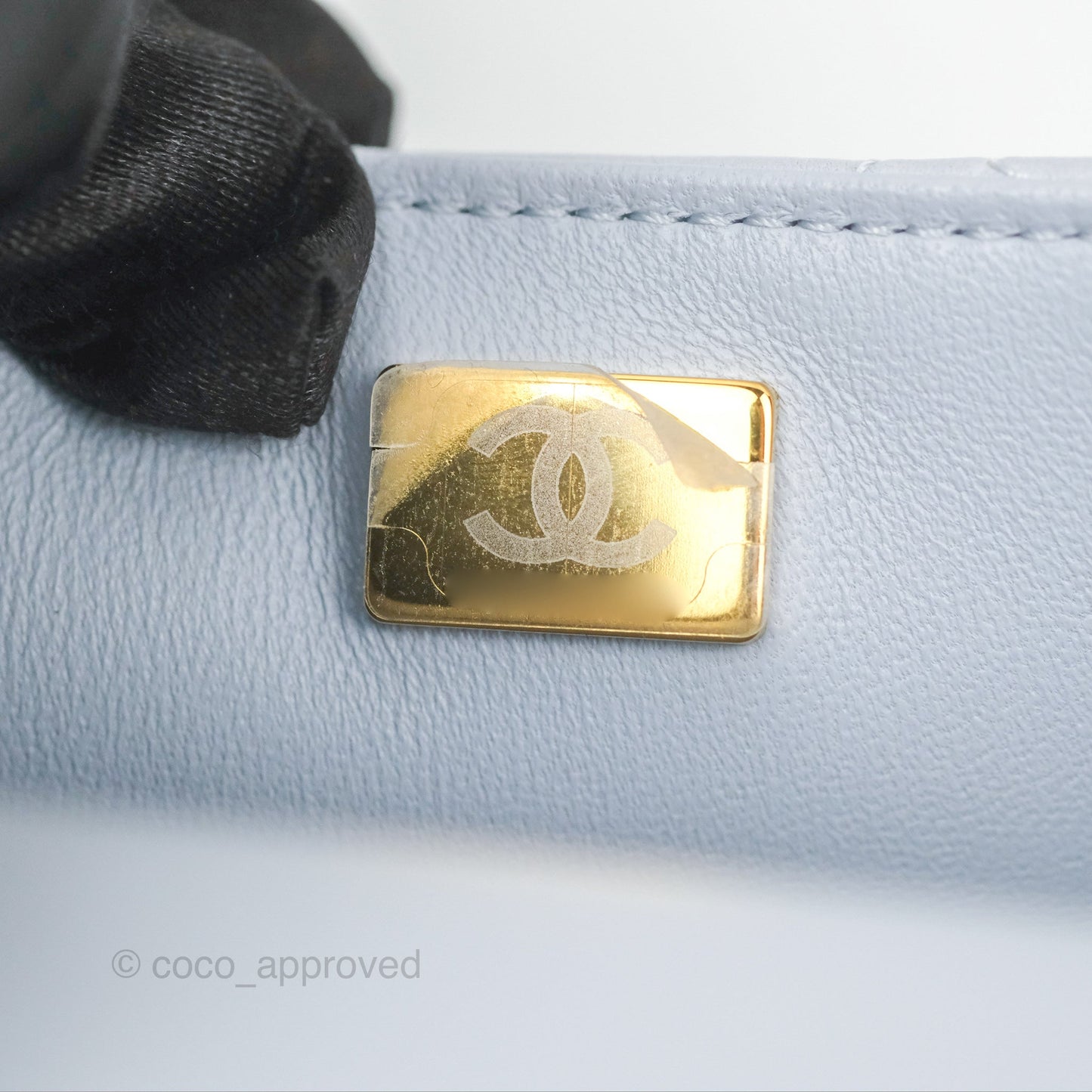 Chanel Mini Flap Bag with Pearl Chain Pearly Light Blue Lambskin Aged Gold Hardware 24P