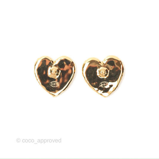 Chanel Heart Black CC Earrings Gold Tone 24P