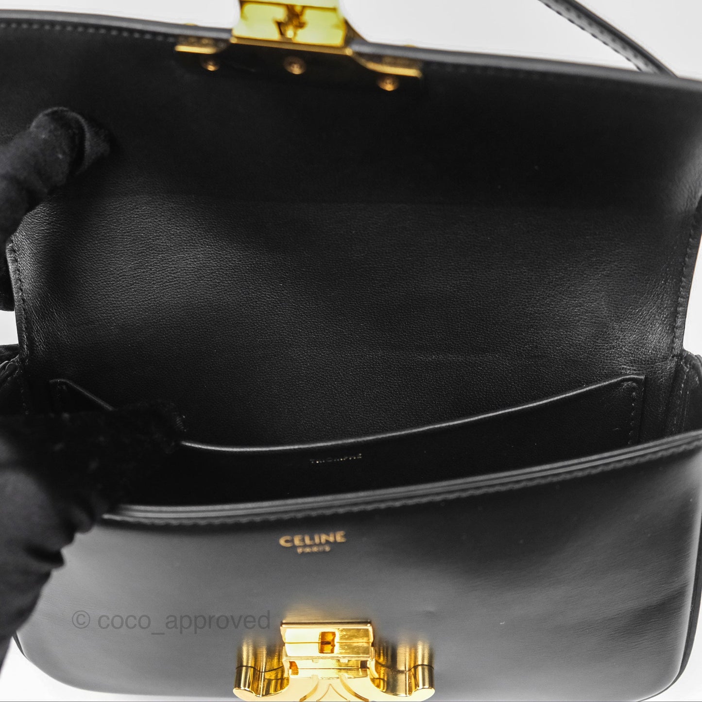 Celine Triomphe Shoulder Bag Black Calfskin