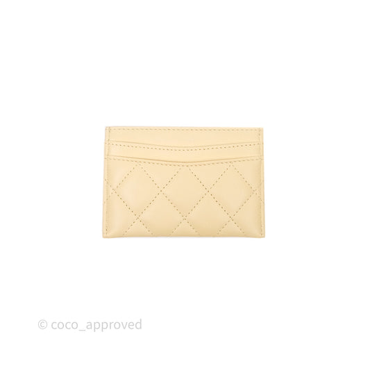 Chanel Classic Flat Card Holder Yellow Lambskin Gold Hardware