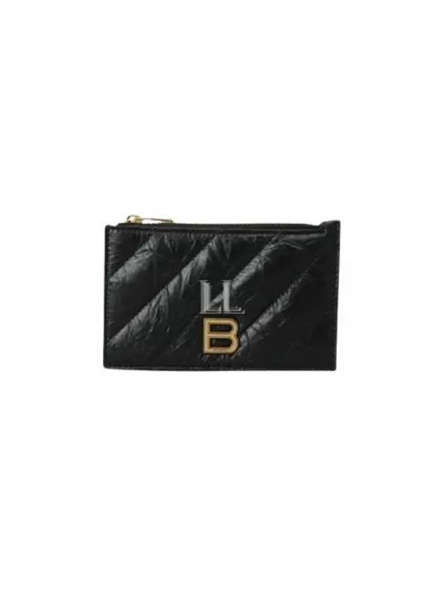 Luxury Balenciaga Crush Quilted Leather Long Coin Card Wallet Black