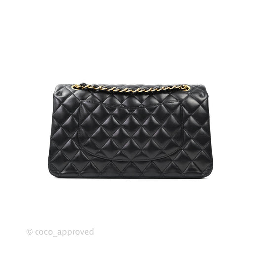 Chanel Classic M/L Medium Double Flap Black Lambskin Gold Hardware