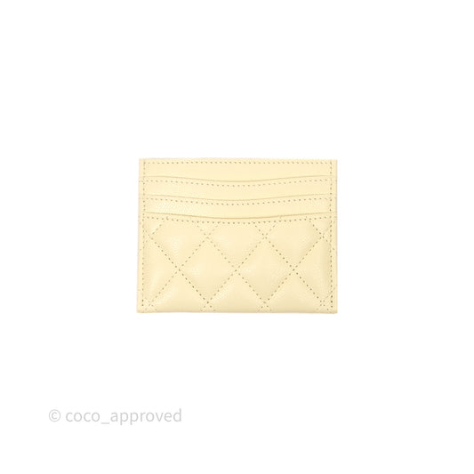 Chanel Quilted Card Holder Yellow Caviar Gold Hardware