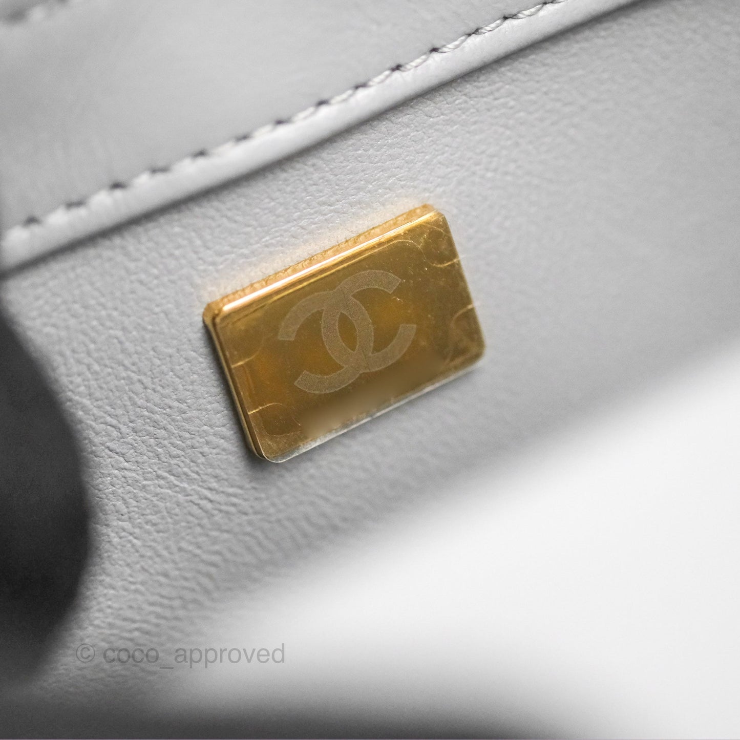 Chanel Top Handle Mini Flap Bag Light Grey Lambskin Gold Hardware 23S
