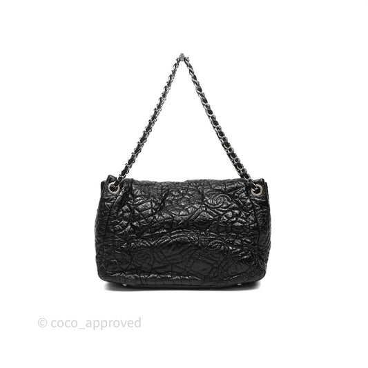 Chanel Black Vinyl Graphic Edge Flap Bag Silver Hardware