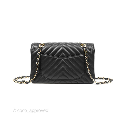 Chanel Small Classic Flap Chevron Black Lambskin Gold Hardware
