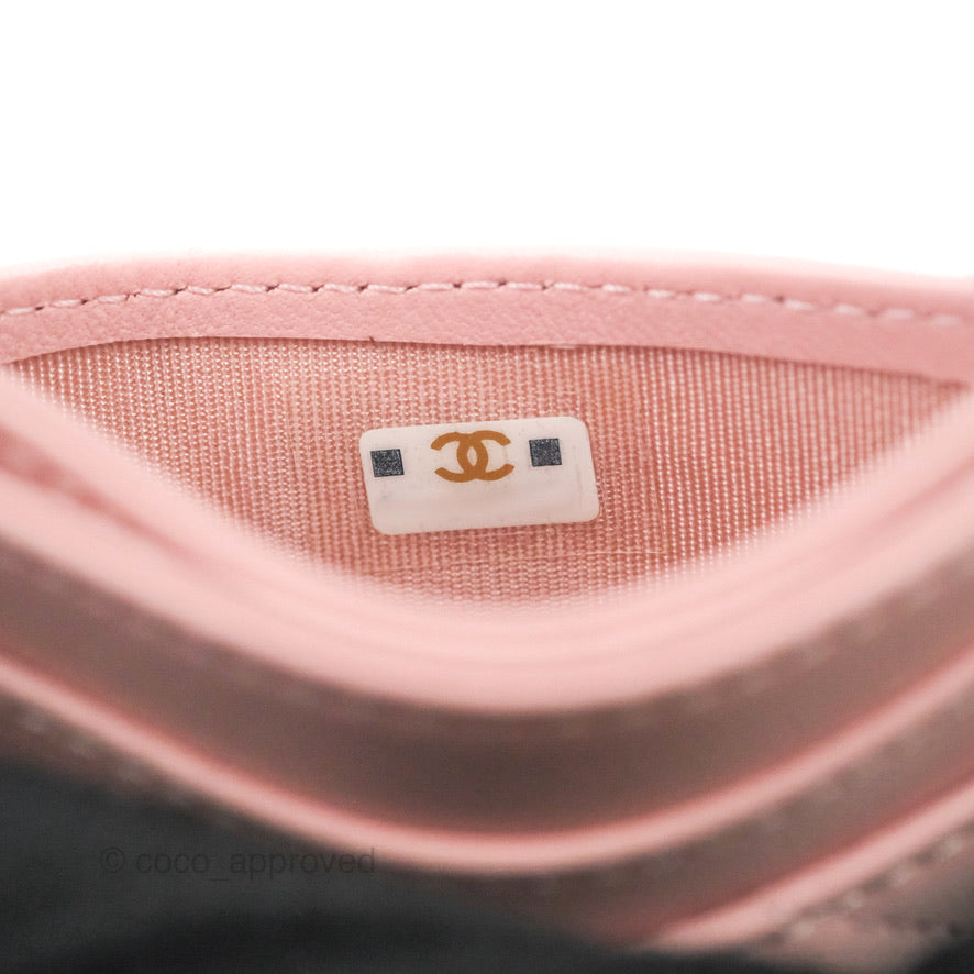 Chanel Chevron Classic Flat Card Holder Pink Lambskin Silver Hardware