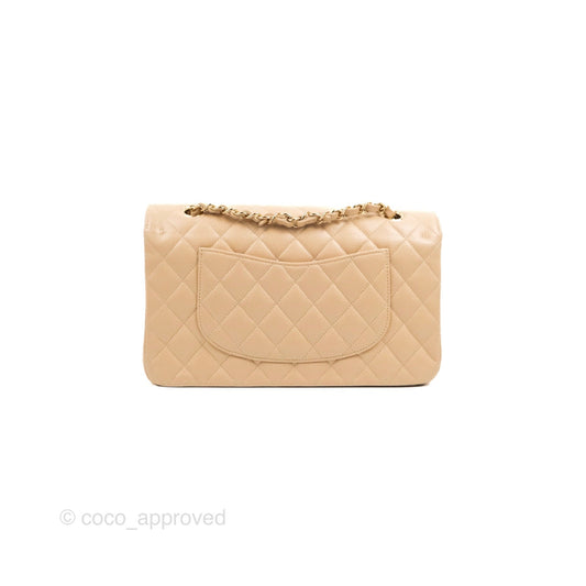Chanel Quilted Classic M/L Medium Flap Beige Caviar Gold Hardware