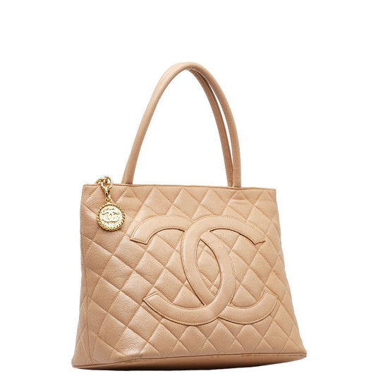 Chanel Matrases Medallion Coco ed Tote Bag Handbag Beige G Caviar S CHANEL