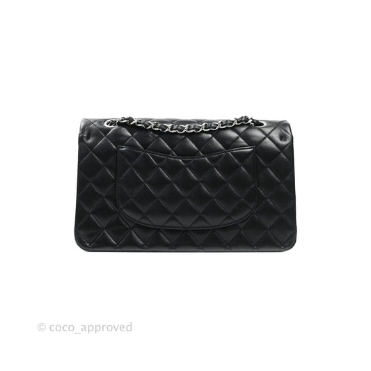 Chanel Classic M/L Medium Double Flap Black Lambskin Silver Hardware