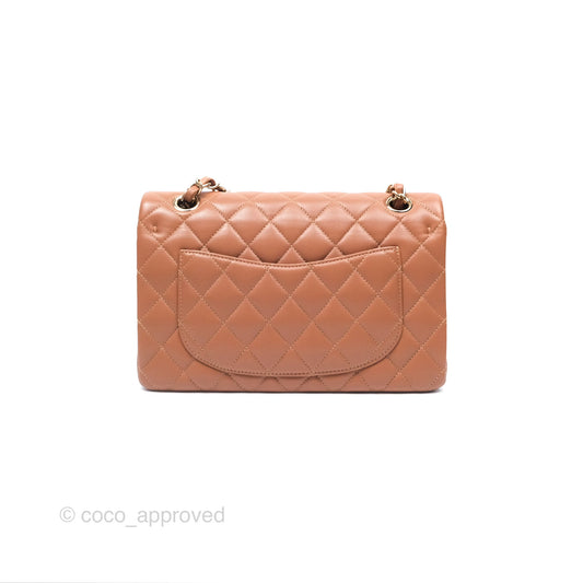 Chanel Small Classic Quilted Flap Dark Beige Caramel Lambskin Gold Hardware