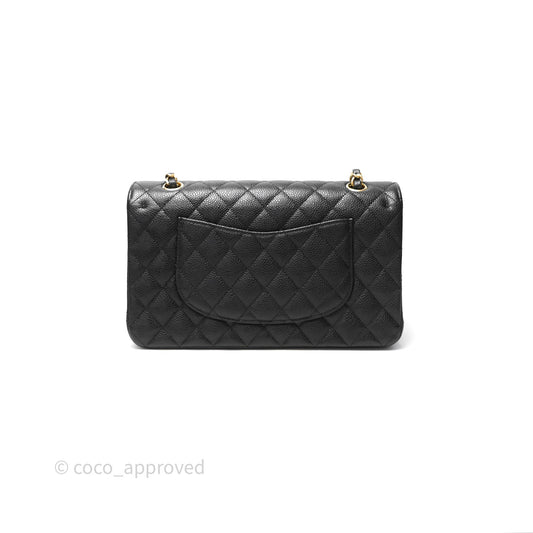 Chanel M/L Medium Classic Flap Quilted Black Caviar Gold Hardware
