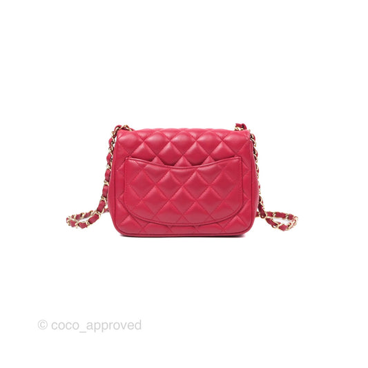 Chanel Mini Square Flap Red Lambskin Light Gold Hardware