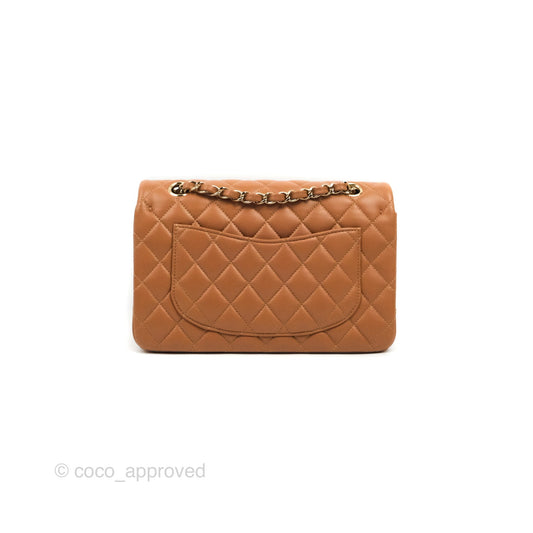Chanel Small Classic Quilted Flap Dark Beige Caramel Lambskin Gold Hardware 21P