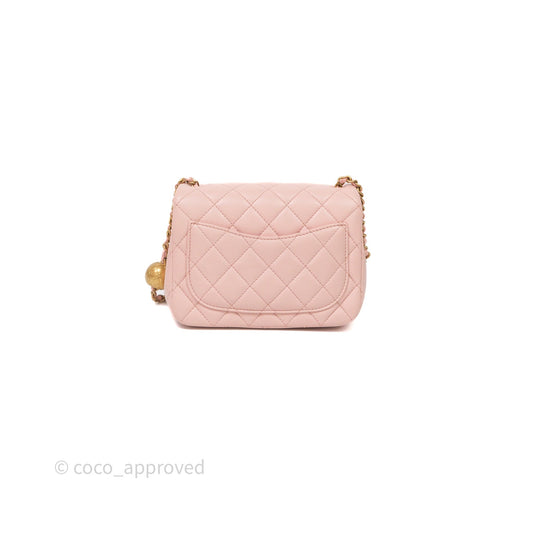 Chanel Pearl Crush Mini Square Quilted Pink Lambskin Aged Gold Hardware
