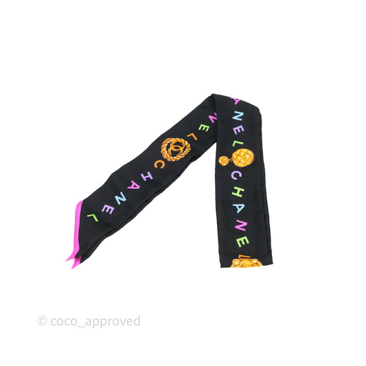 Chanel Logo Silk Twilly Black Multicolor