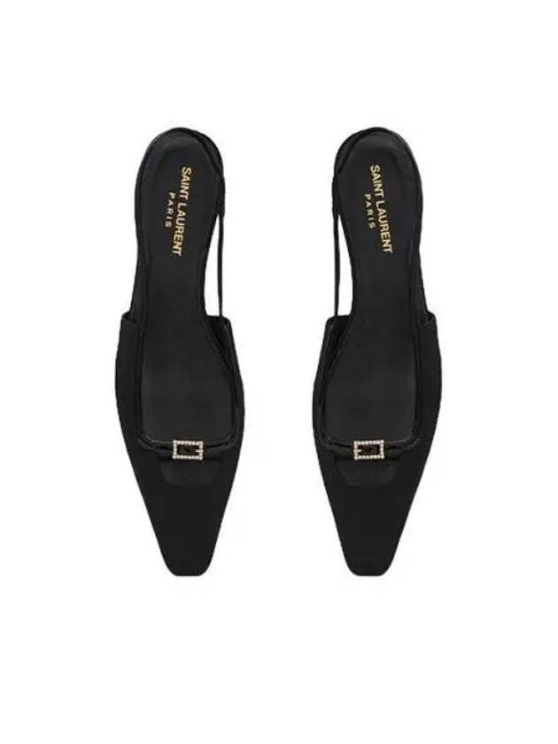 Luxury Saint Laurent Blade Ottoman Fabric Patent Leather Slingback Flats Black