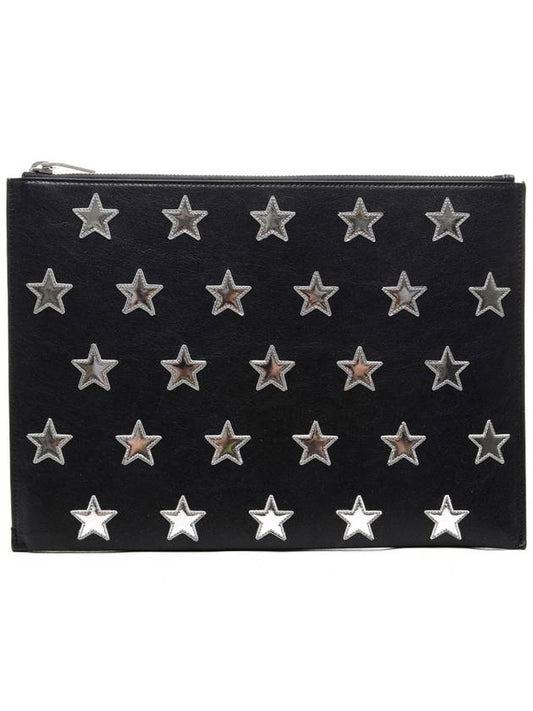 Luxury Saint Laurent Star Leather Patch Clutch Bag Black Silver
