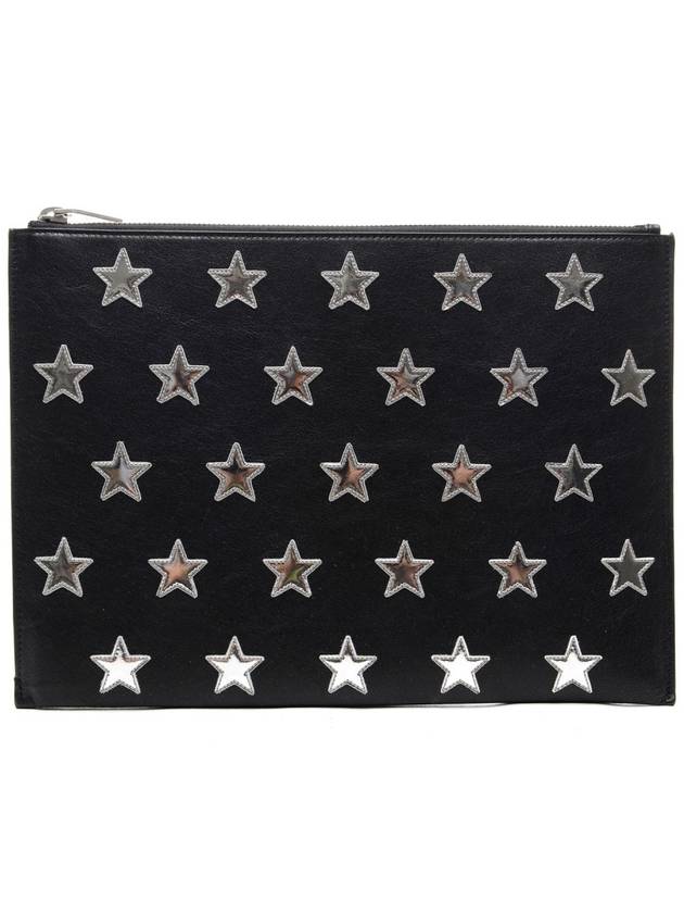 Luxury Saint Laurent Star Leather Patch Clutch Bag Black Silver