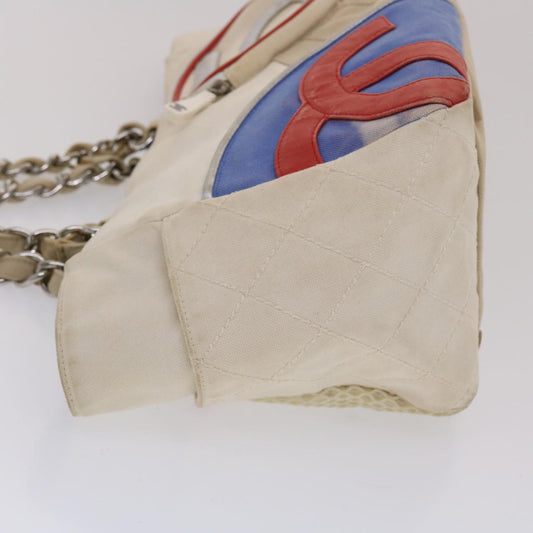 CHANEL Chain Tote Bag No5 Canvas White CC 49901