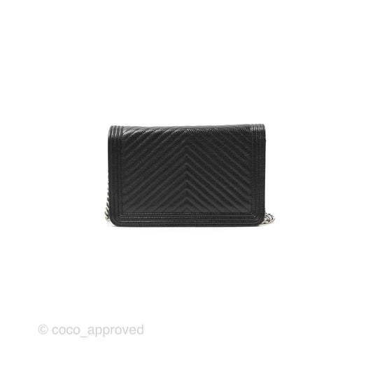 Chanel Chevron Boy Wallet on Chain WOC Black Caviar Silver Hardware