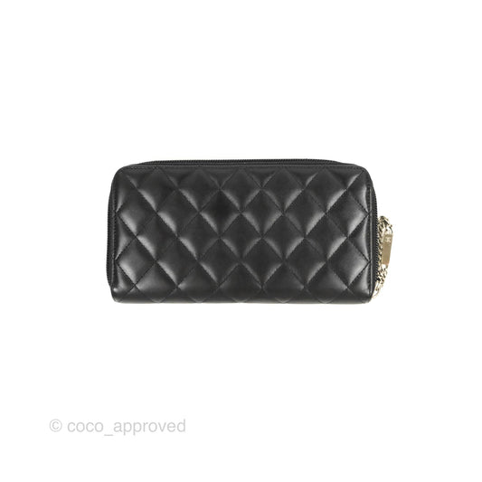Chanel Quilted Cambon Yen Zip Long Wallet Black Calfskin Silver Hardware