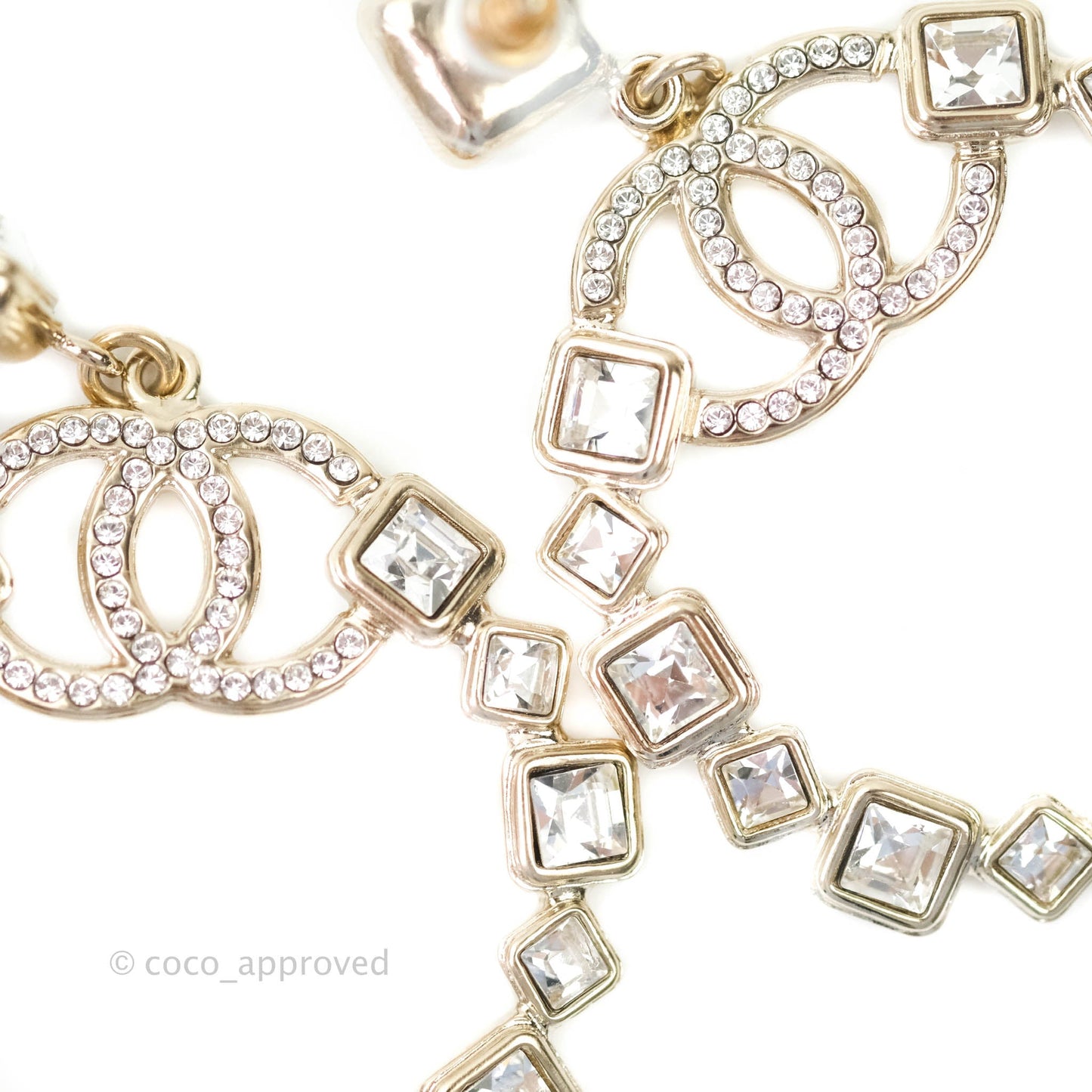 Chanel Crystal Drop Earrings Light Gold Tone 20B
