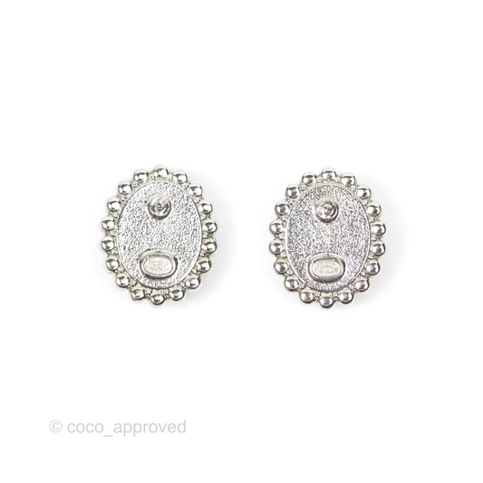 Chanel Black Crystal CC Earrings Silver Tone 22B