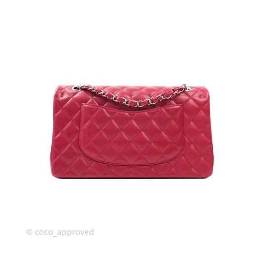 Chanel Classic M/L Medium Double Flap Red Caviar Silver Hardware 18B