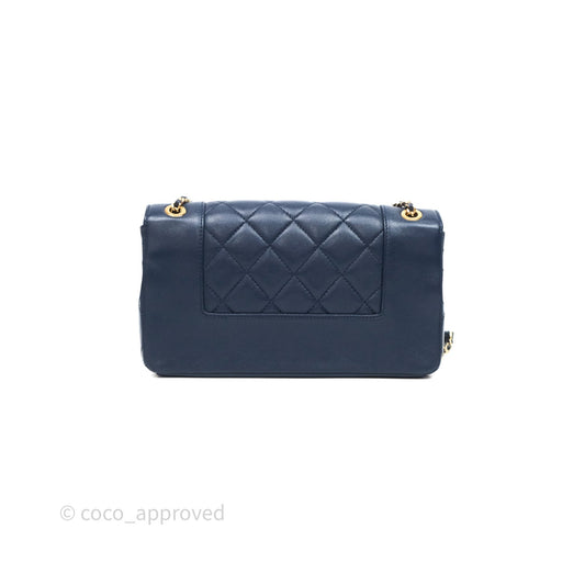 Chanel Mademoiselle Vintage Flap Bag Navy Sheepskin Gold Hardware