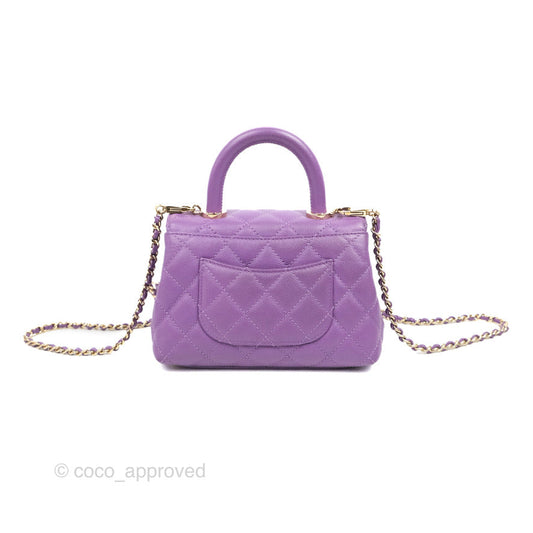 Chanel Mini Coco Handle Quilted Purple Caviar Gold Hardware