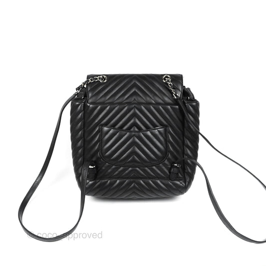 Chanel Medium Chevron Urban Spirit Backpack Black Calfskin Silver Hardware