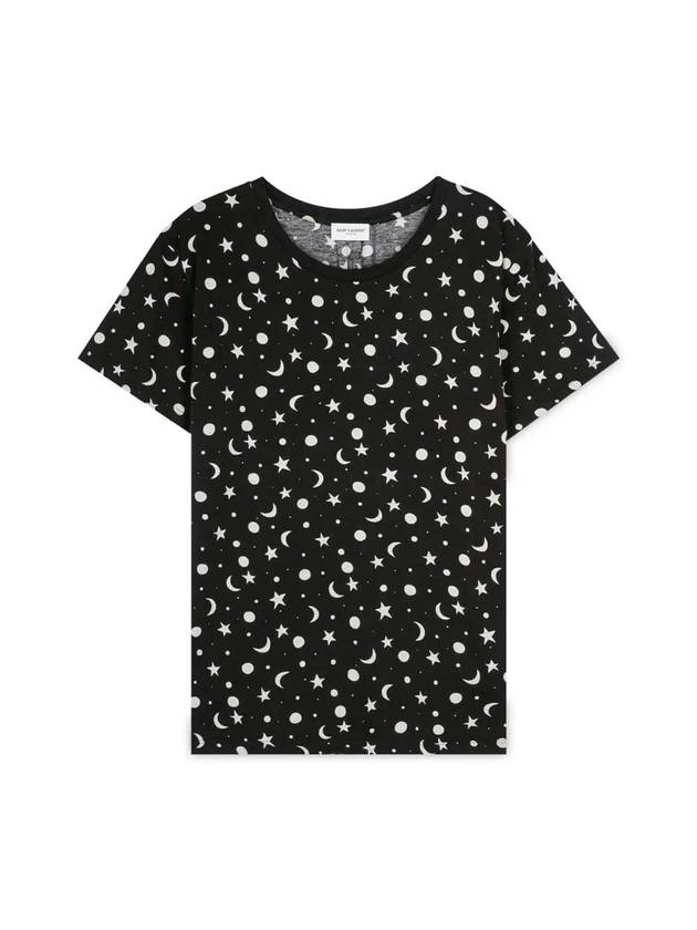 Luxury Saint Laurent Men's Star Print Cotton Short Sleeve T-Shirt Black