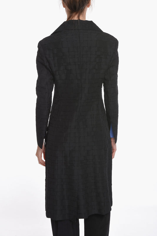 Luxury Bottega Veneta Silk Gazarre Single-breasted Coat in Basket-weave Motif