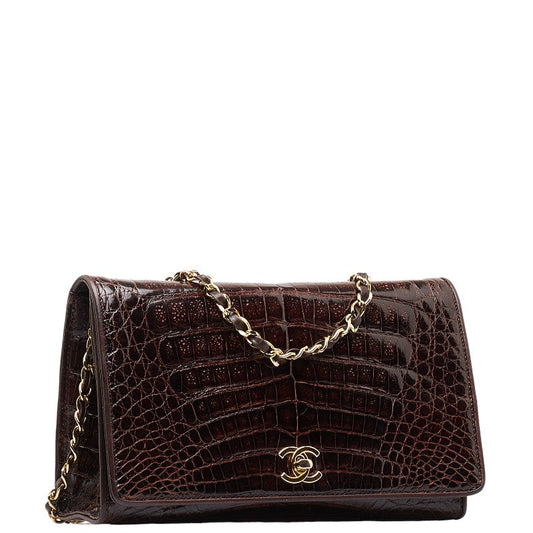 Chanel Crocodile Coco Chain Shoulder Bag Brown G Leather Chanel