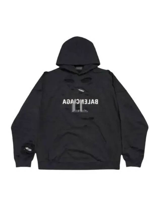 Luxury Balenciaga Mirror Distressed Cotton Hoodie Black