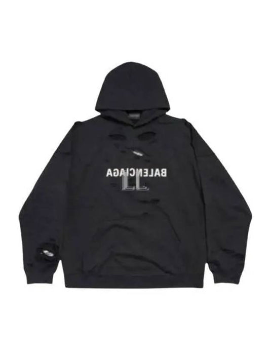 Luxury Balenciaga Mirror Distressed Cotton Hoodie Black