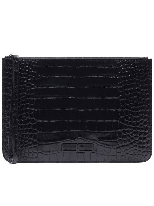 Luxury Balenciaga Crocodile Embossed Clutch Bag Black