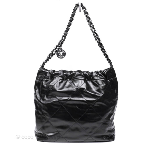 Chanel 22 Small Quilted So Black Shiny Crumpled Calfskin