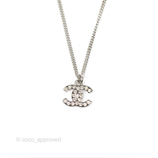 Chanel CC Crystal Necklace Silver Tone 11V