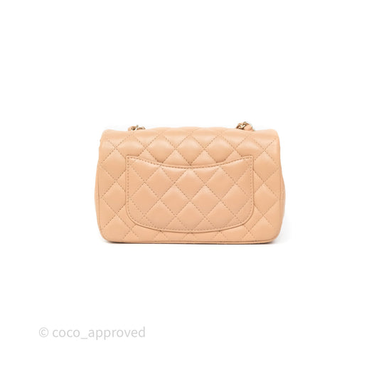Chanel Mini Rectangular Quilted Beige Lambskin Gold Hardware