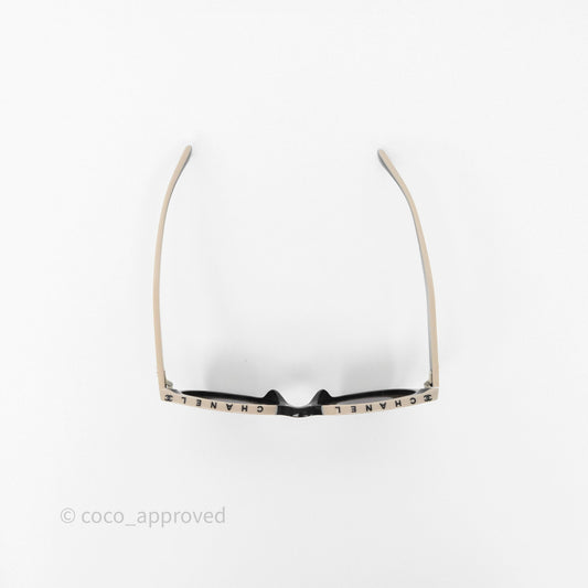 Chanel Logo Butterfly Sunglasses Black Beige Acetate