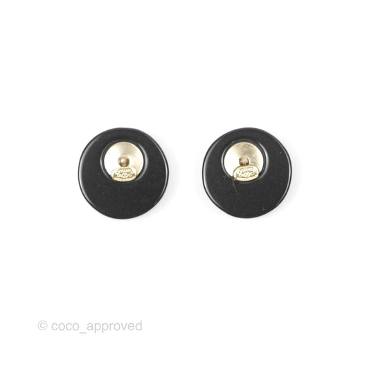 Chanel CC Resin Crystal Round Earrings Black/ Gold Tone 08C