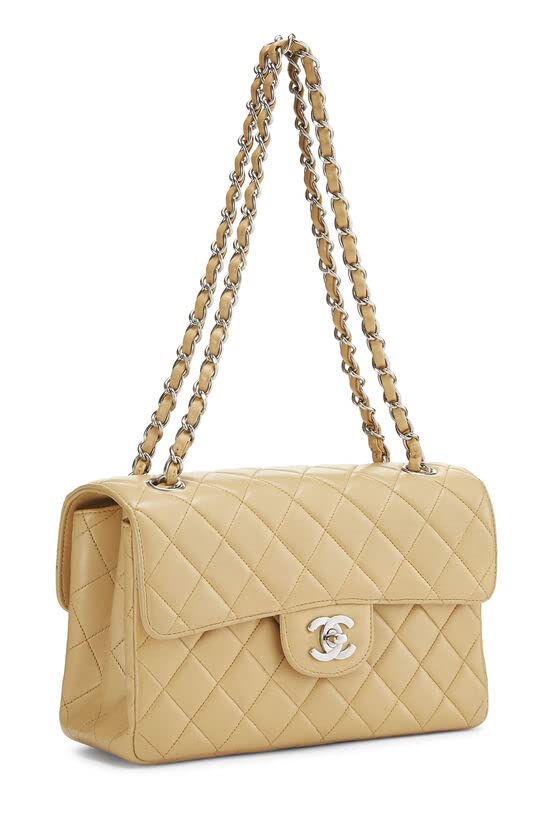 CHANEL, Beige Quilted Lambskin Double Sided Classic Flap Small, Beige