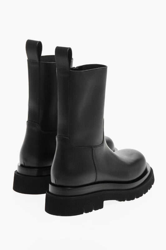 Luxury Bottega Veneta Leather Biker Booties With Rubber Sole