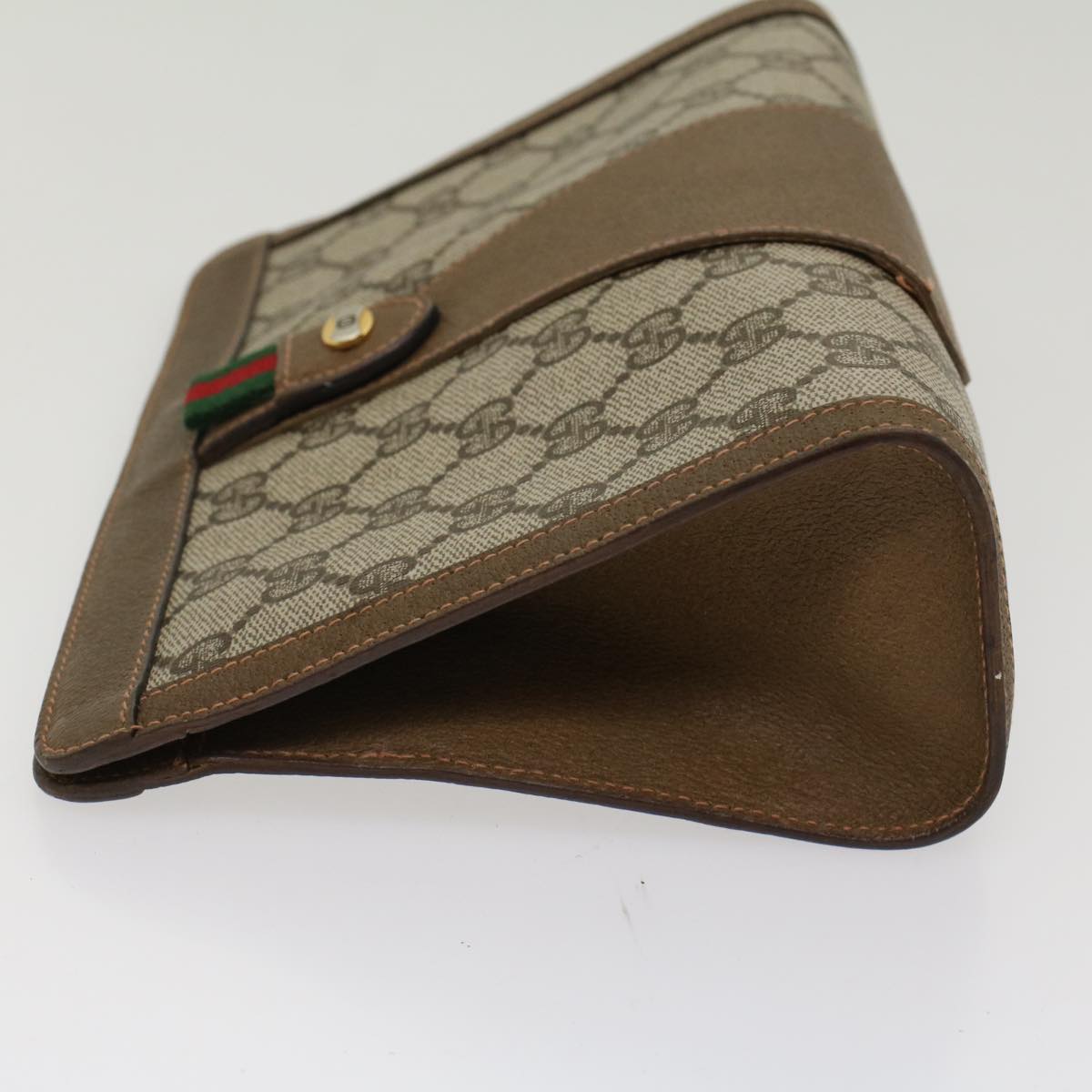 Luxury Gucci GG Canvas Web Sherry Line Clutch Bag PVC Leather Beige Green 53256
