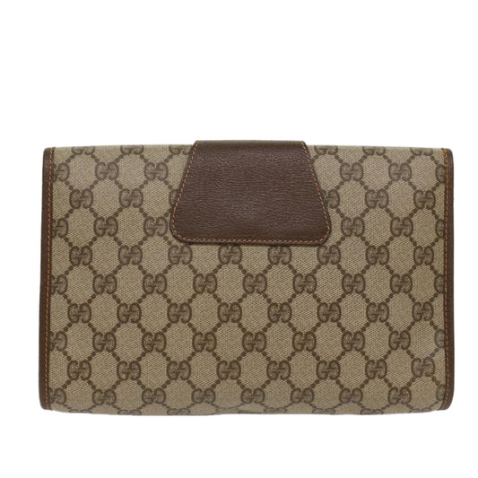 Luxury Gucci GG Canvas Web Sherry Line Clutch Bag PVC Leather Beige Green 53257