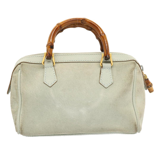 Luxury Gucci Bamboo Shoulder Bag Suede 2way Light Blue 53258